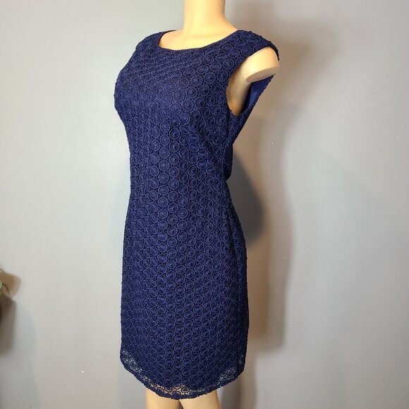 Jessica Howard Lace Cocktail Dress Holiday Sz 8 Wedding Guest Navy Preppy Resort - Picture 4 of 9